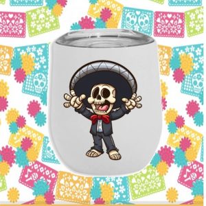 Vaso térmico calaca charro de 355 ml color blanco y plata