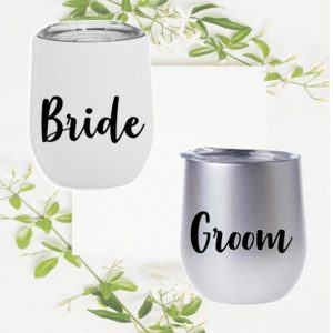 Vaso térmico para boda 355 ml blanco y plata