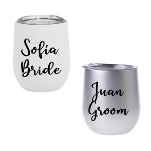 Vaso térmico para boda 355 ml blanco y plata