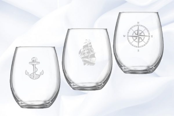 Vaso oval de cristal temas marinos